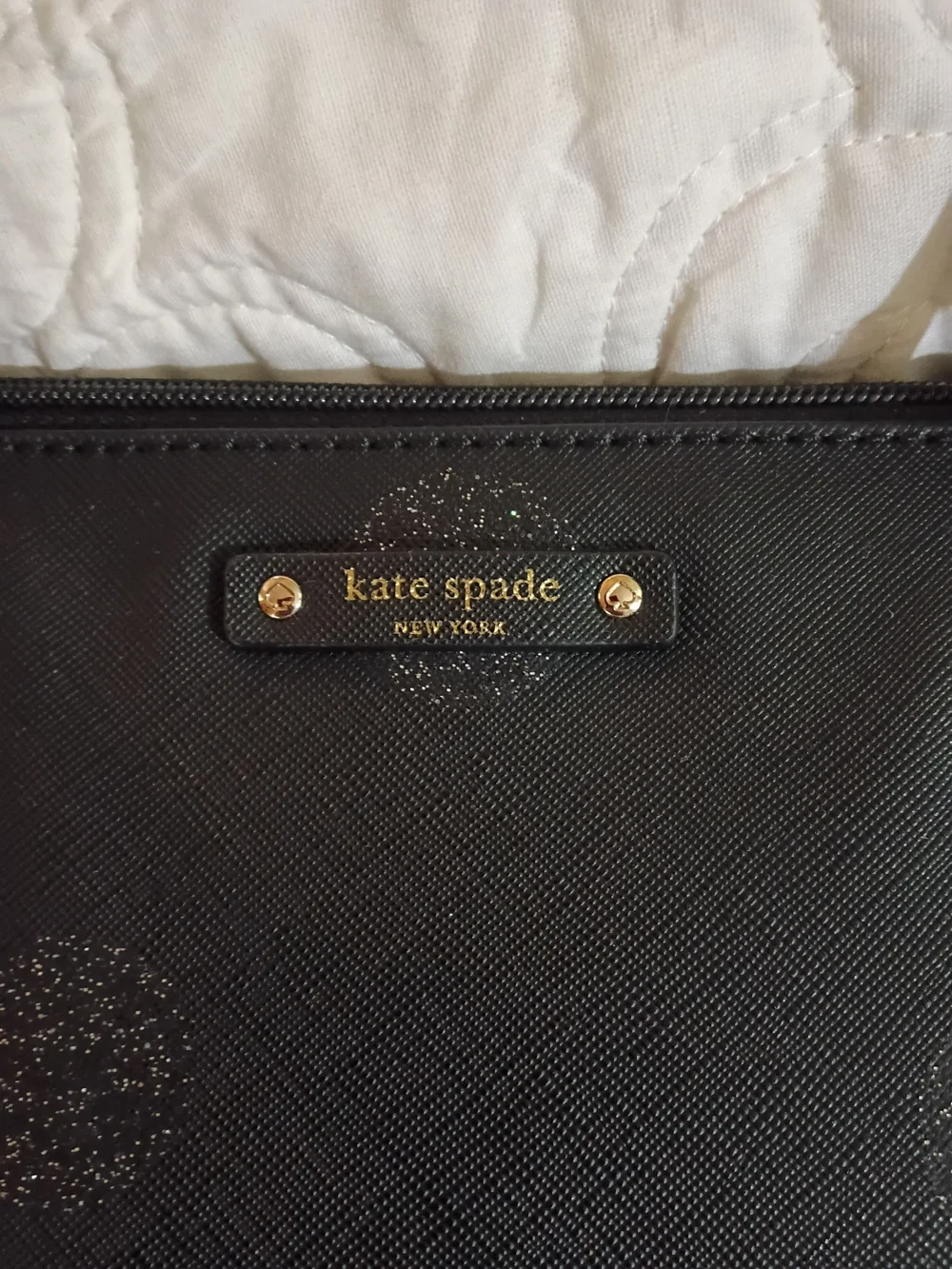 Kate Spade Black Glitter Dot Leather Tote Euc